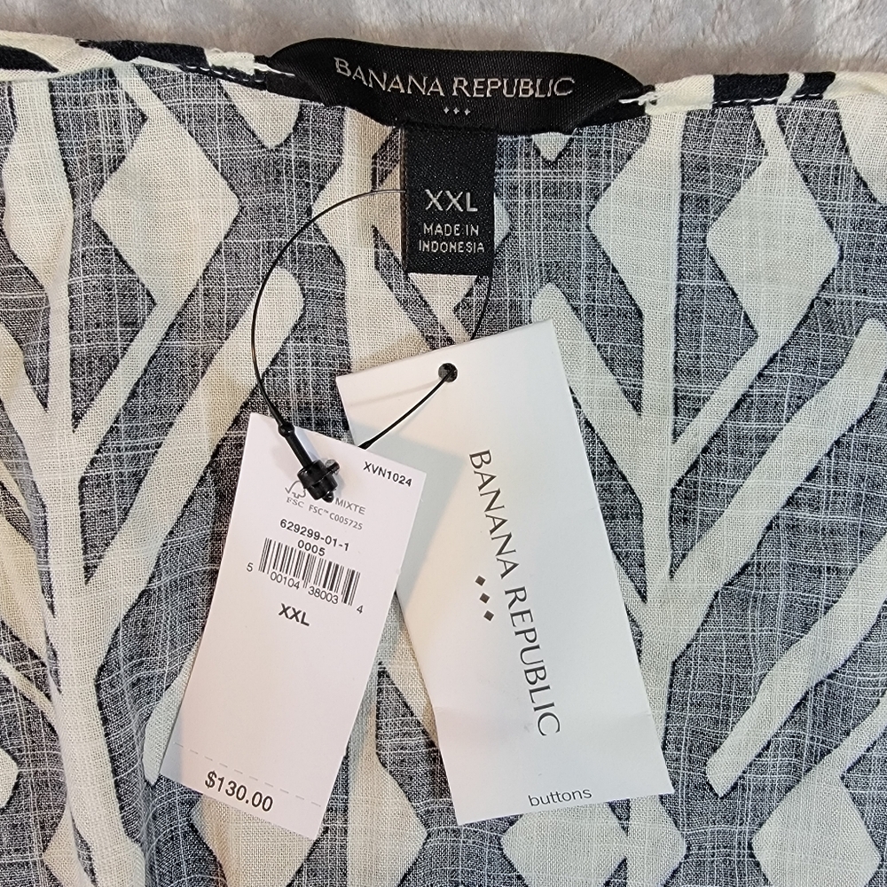 NWT Banana Republic Balloon Sleeve Midi Wrap Dress Black White Geometric XXL - Picture 8 of 10